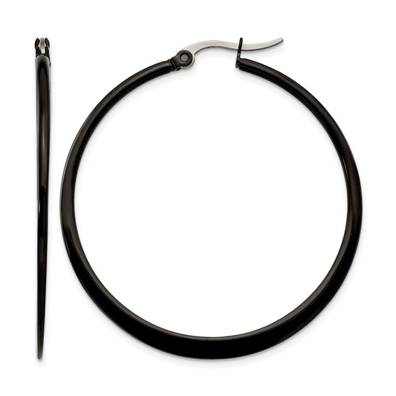 Chisel Stainless Steel Polished Black IP-plated 43mm Diameter 2mm Hoop Earrings