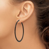 Chisel Stainless Steel Polished Black IP-plated 55mm Diameter 2mm Hoop Earrings view 4
