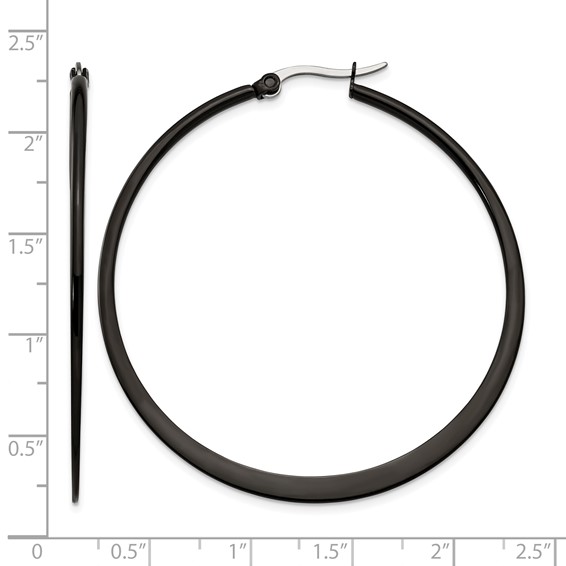 Chisel Stainless Steel Polished Black IP-plated 55mm Diameter 2mm Hoop Earrings