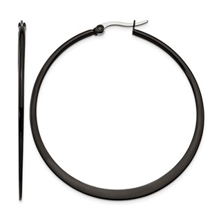 Chisel Stainless Steel Polished Black IP-plated 55mm Diameter 2mm Hoop Earrings