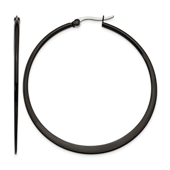 Chisel Stainless Steel Polished Black IP-plated 55mm Diameter 2mm Hoop Earrings