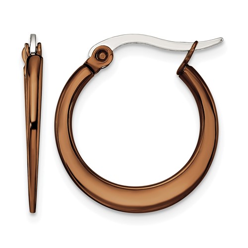 Chisel Stainless Steel Polished Brown IP-plated 19mm Diameter Tapered Hoop Earrings