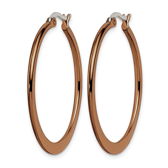 Chisel Stainless Steel Polished Brown IP-plated 34mm Diameter Tapered Hoop Earrings