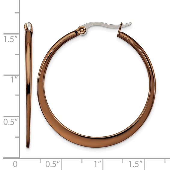 Chisel Stainless Steel Polished Brown IP-plated 34mm Diameter Tapered Hoop Earrings