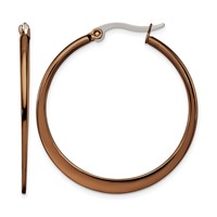 Chisel Stainless Steel Polished Brown IP-plated 34mm Diameter Tapered Hoop Earrings view 1