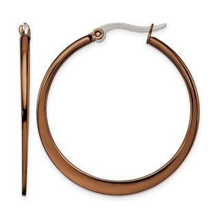 Chisel Stainless Steel Polished Brown IP-plated 34mm Diameter Tapered Hoop Earrings