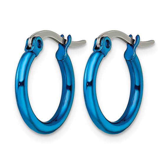Chisel Stainless Steel Polished Blue IP-plated 15.5mm Diameter 2mm Hoop Earrings