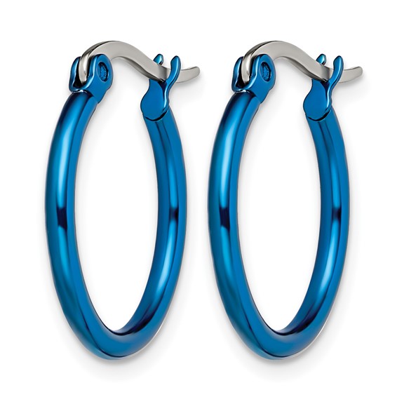 Chisel Stainless Steel Polished Blue IP-plated 19mm Diameter 2mm Hoop Earrings