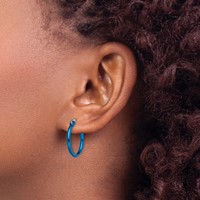 Chisel Stainless Steel Polished Blue IP-plated 19mm Diameter 2mm Hoop Earrings view 5