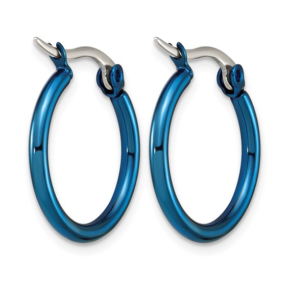 Chisel Stainless Steel Polished Blue IP-plated 19mm Diameter 2mm Hoop Earrings
