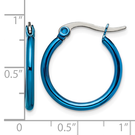 Chisel Stainless Steel Polished Blue IP-plated 19mm Diameter 2mm Hoop Earrings