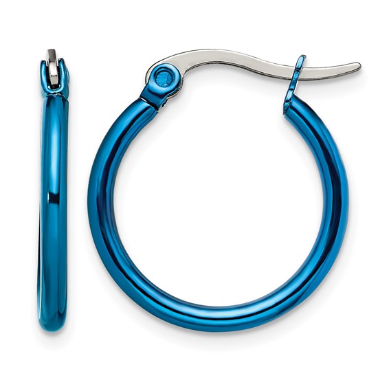 Chisel Stainless Steel Polished Blue IP-plated 19mm Diameter 2mm Hoop Earrings