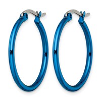 Chisel Stainless Steel Polished Blue IP-plated 26mm Diameter 2mm Hoop Earrings view 3