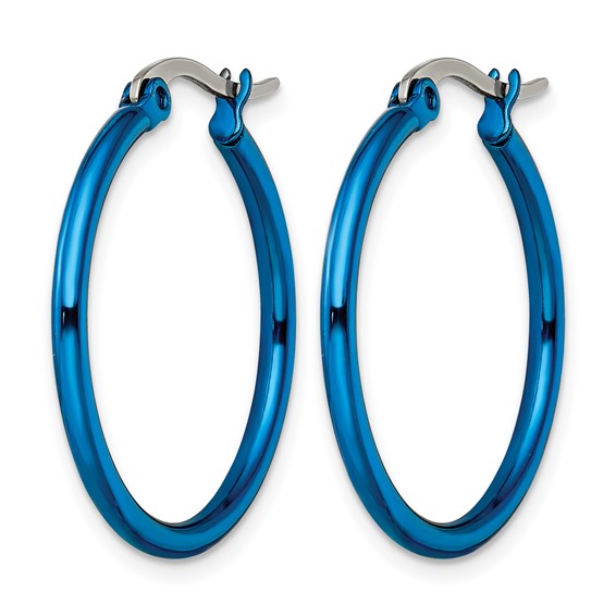 Chisel Stainless Steel Polished Blue IP-plated 26mm Diameter 2mm Hoop Earrings