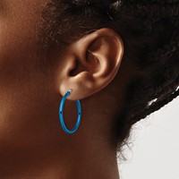 Chisel Stainless Steel Polished Blue IP-plated 26mm Diameter 2mm Hoop Earrings view 4