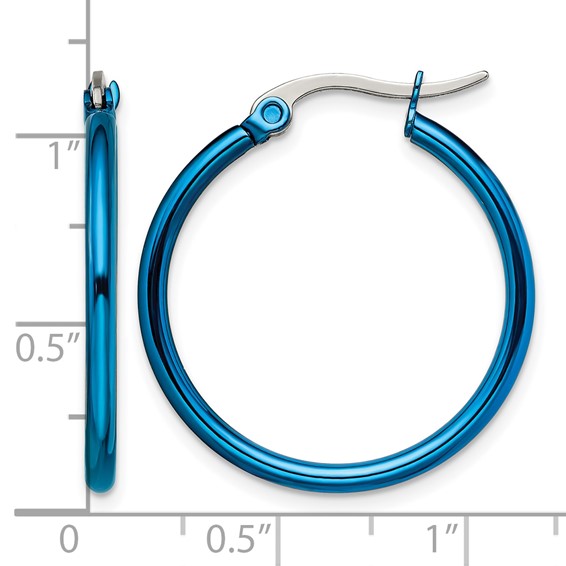 Chisel Stainless Steel Polished Blue IP-plated 26mm Diameter 2mm Hoop Earrings