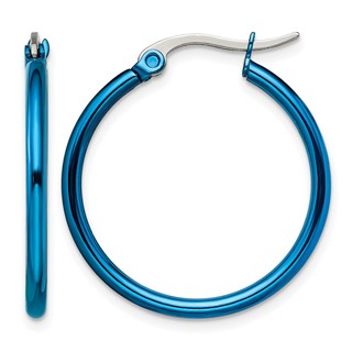 Chisel Stainless Steel Polished Blue IP-plated 26mm Diameter 2mm Hoop Earrings