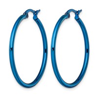 Chisel Stainless Steel Polished Blue IP-plated 32mm Diameter 2mm Hoop Earrings view 3