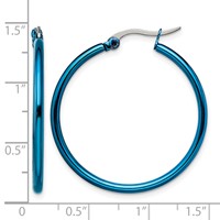 Chisel Stainless Steel Polished Blue IP-plated 32mm Diameter 2mm Hoop Earrings view 5