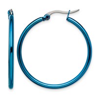 Chisel Stainless Steel Polished Blue IP-plated 32mm Diameter 2mm Hoop Earrings view 1