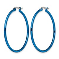 Chisel Stainless Steel Polished Blue IP-plated 42mm Diameter 2mm Hoop Earrings view 3
