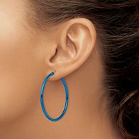 Chisel Stainless Steel Polished Blue IP-plated 42mm Diameter 2mm Hoop Earrings view 4