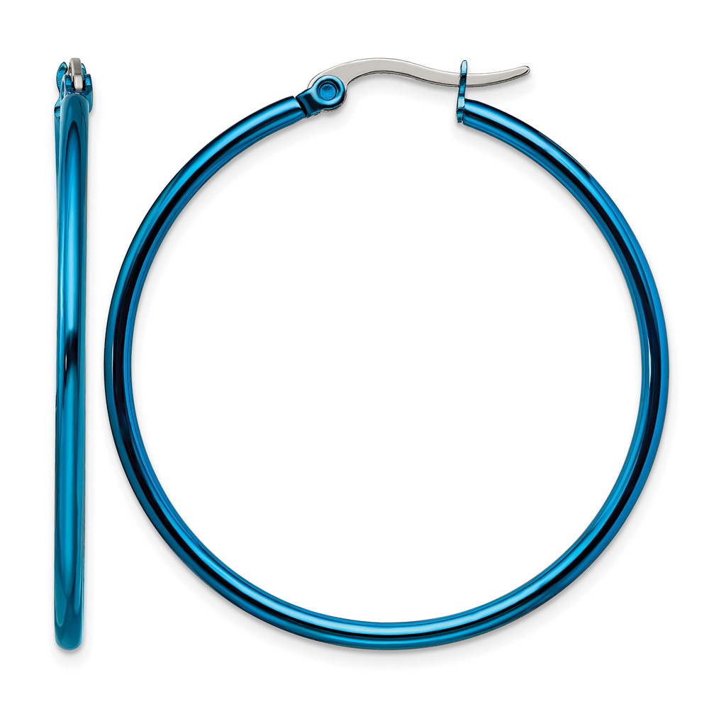 Chisel Stainless Steel Polished Blue IP-plated 42mm Diameter 2mm Hoop Earrings
