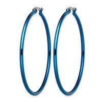 Chisel Stainless Steel Polished Blue IP-plated 49.5mm Diameter 2mm Hoop Earrings view 3