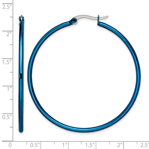 Chisel Stainless Steel Polished Blue IP-plated 49.5mm Diameter 2mm Hoop Earrings