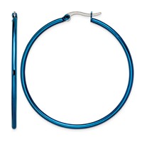 Chisel Stainless Steel Polished Blue IP-plated 49.5mm Diameter 2mm Hoop Earrings view 1