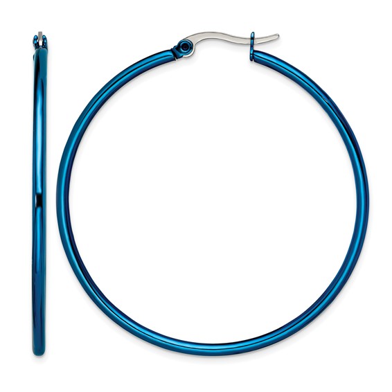 Chisel Stainless Steel Polished Blue IP-plated 49.5mm Diameter 2mm Hoop Earrings