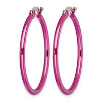 Chisel Stainless Steel Polished Pink IP-plated 32mm Diameter 2mm Hoop Earrings view 3