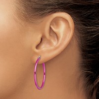 Chisel Stainless Steel Polished Pink IP-plated 32mm Diameter 2mm Hoop Earrings view 4