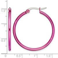 Chisel Stainless Steel Polished Pink IP-plated 32mm Diameter 2mm Hoop Earrings view 5