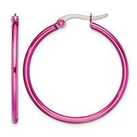 Chisel Stainless Steel Polished Pink IP-plated 32mm Diameter 2mm Hoop Earrings view 1