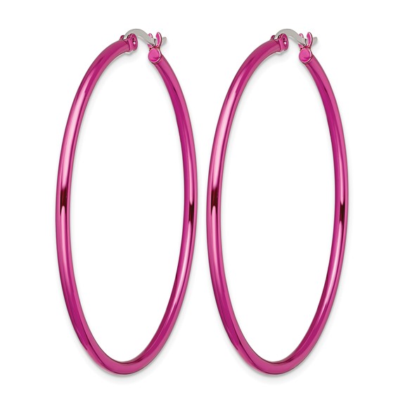 Chisel Stainless Steel Polished Pink IP-plated 48mm Diameter 2mm Hoop Earrings