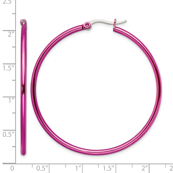 Chisel Stainless Steel Polished Pink IP-plated 48mm Diameter 2mm Hoop Earrings
