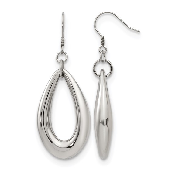 Chisel Stainless Steel Polished Teardrop Dangle Shepherd Hook Earrings