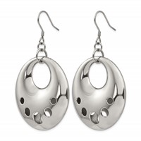 Stainless Steel Polished Circle Cut Out Dangle Shepherd Hook Earrings view 3