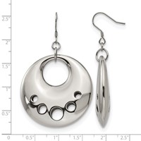 Stainless Steel Polished Circle Cut Out Dangle Shepherd Hook Earrings view 5