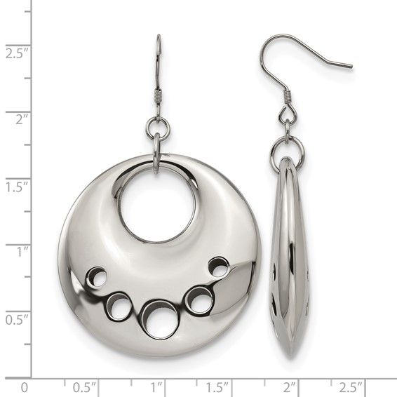 Stainless Steel Polished Circle Cut Out Dangle Shepherd Hook Earrings