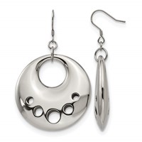 Stainless Steel Polished Circle Cut Out Dangle Shepherd Hook Earrings view 1
