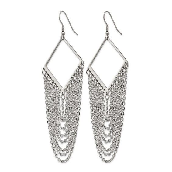 Chisel Stainless Steel Polished Multi Chain Dangle Shepherd Hook Earrings