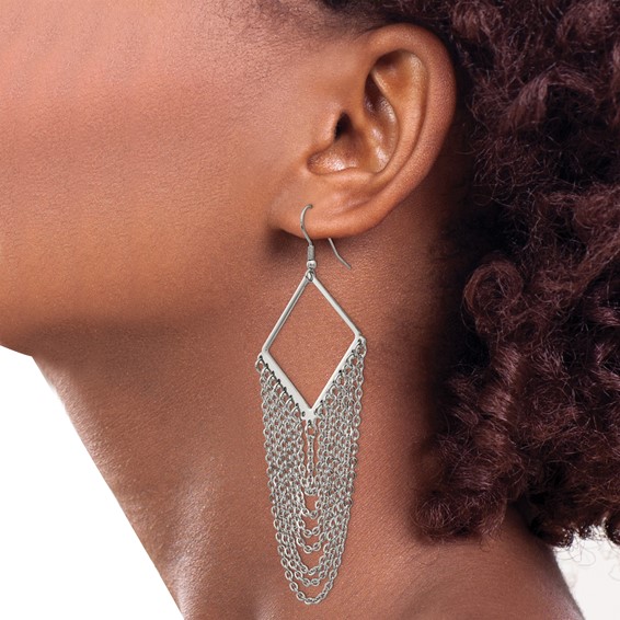 Chisel Stainless Steel Polished Multi Chain Dangle Shepherd Hook Earrings