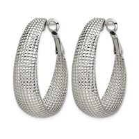 Chisel Stainless Steel Polished and Textured Oval Omega Back Hoop Earrings view 3