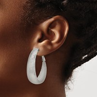 Chisel Stainless Steel Polished and Textured Oval Omega Back Hoop Earrings view 4