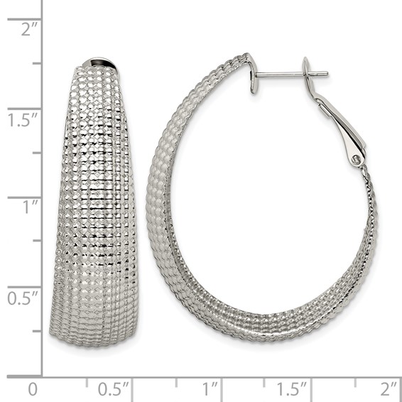 Chisel Stainless Steel Polished and Textured Oval Omega Back Hoop Earrings