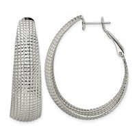 Chisel Stainless Steel Polished and Textured Oval Omega Back Hoop Earrings view 1
