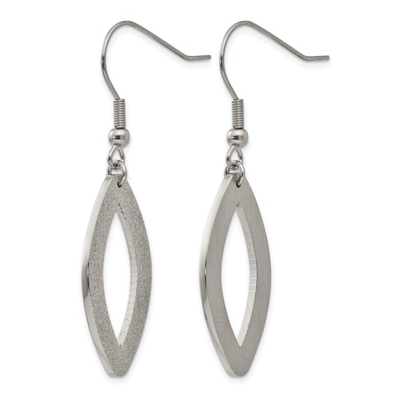 Chisel Stainless Steel Polished Laser Cut Oval Dangle Shepherd Hook Earrings