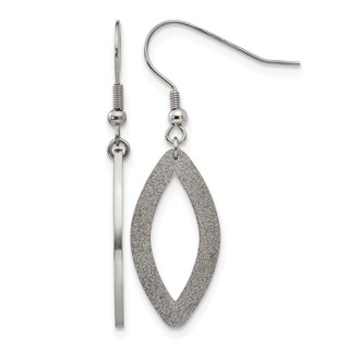 Chisel Stainless Steel Polished Laser Cut Oval Dangle Shepherd Hook Earrings